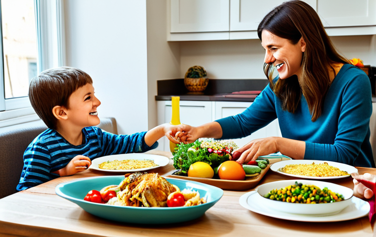 **

"A family gathered around a table, enjoying a home-cooked meal with fresh ingredients.  A woman is serving food, while a child reaches for a plate.  The table is set with colorful dishes and a vase of flowers.  The scene evokes warmth, connection, and the joy of shared moments. fully clothed, modest attire, professional photography, safe for work, family-friendly, appropriate content, perfect anatomy, correct proportions, natural pose, well-formed hands, proper finger count, natural body proportions."

**