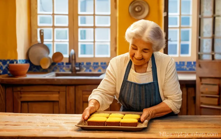 조부모님의 비밀 레시피 찾기 - **Nostalgic Portuguese Kitchen: Grandmother's Legacy**
    An elderly Portuguese grandmother, with a...