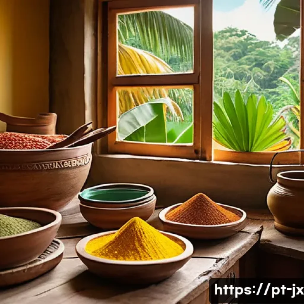 레시피를 통해 배우는 문화적 가치 - A vibrant, detailed scene of a traditional Brazilian Northeast kitchen preparing a regional dish fea...
